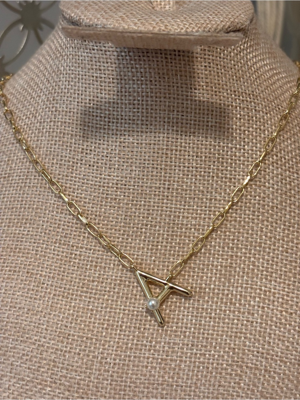 Gold Letter A Pendant Necklace with Pearl Accent - Women Jewelry